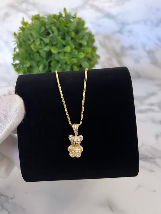 14k Hollow Franco Chain w\Teddy Bear Pendant 🧸 Cz