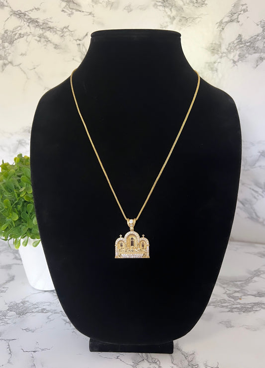 14k Hollow Franco w/Last Supper Pendant Cz