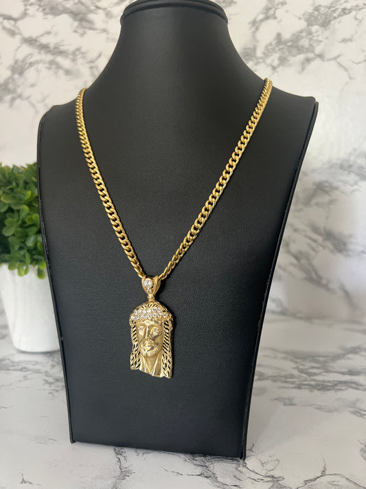 14K Cuban link + Jesus face (Hollow)